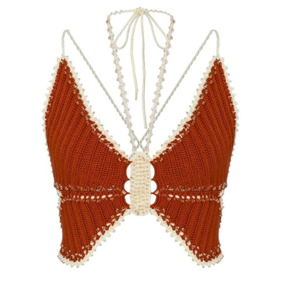My Beachy Side Crochet Beaded Butterfly Halter Top Flame Womens M/L - Picture 4 of 7